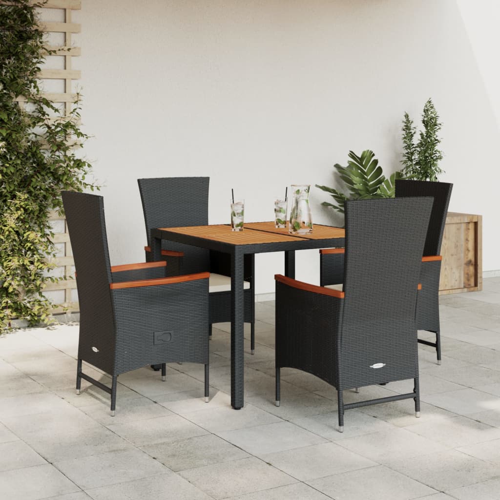 Set mobilier de gradina cu perne, 5 piese, negru, poliratan — imaginea 2