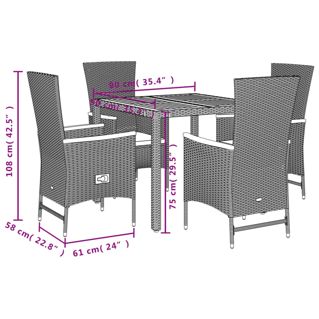 Set mobilier de gradina cu perne, 5 piese, negru, poliratan — imaginea 5