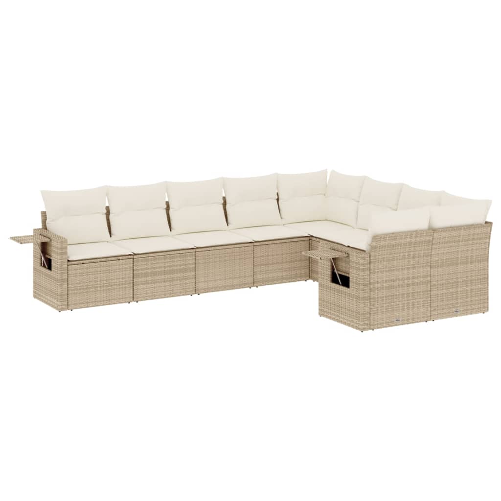 Set canapele de gradina, 9 piese, cu perne, bej, poliratan