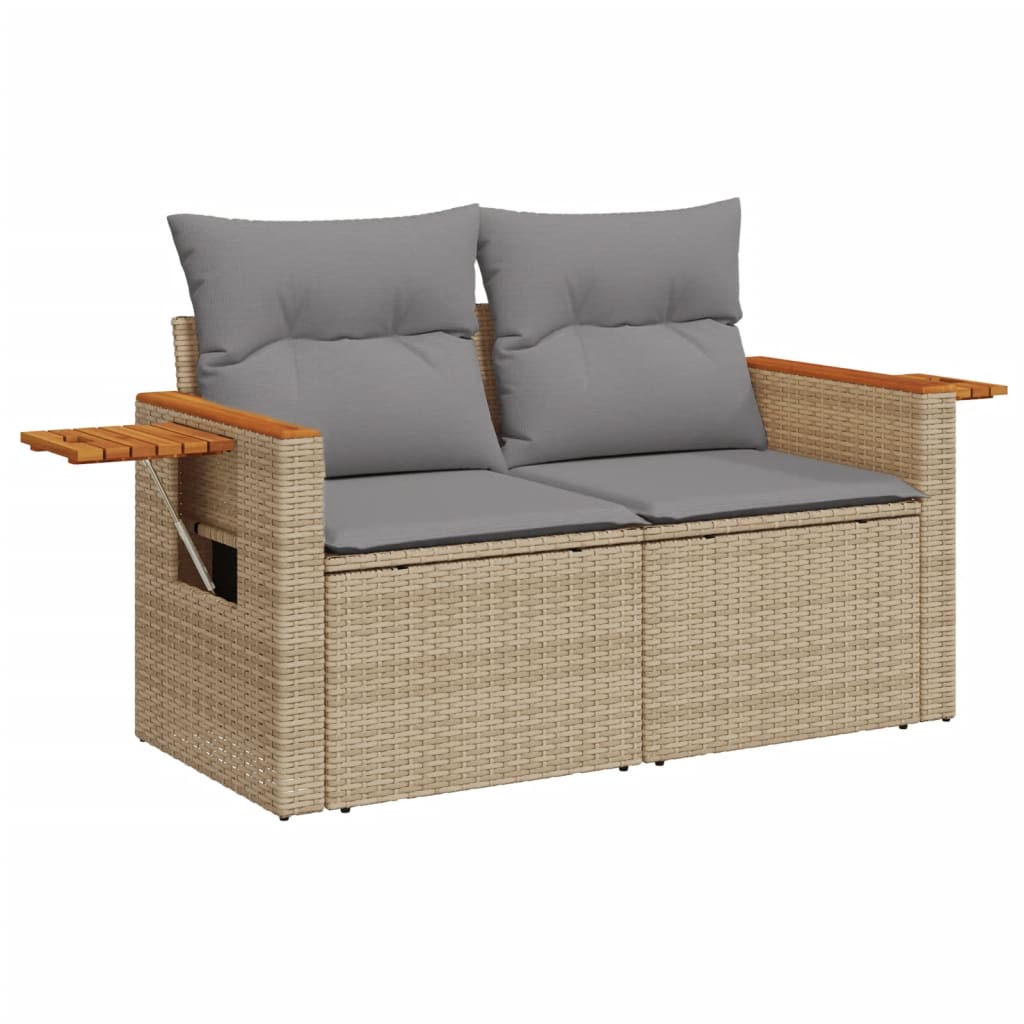 Set canapele de gradina, 9 piese, cu perne, bej, poliratan — imaginea 4