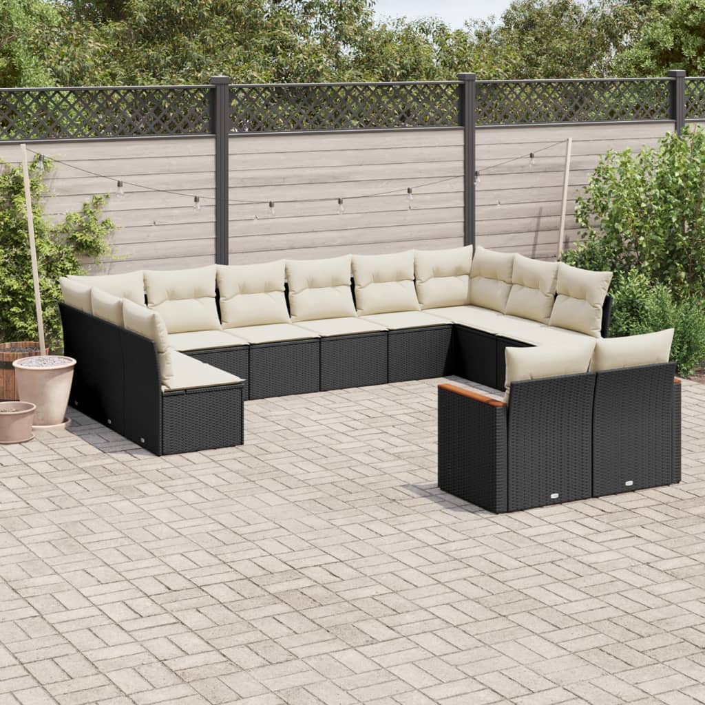 Set canapele de gradina, 12 piese, cu perne, negru, poliratan — imaginea 2