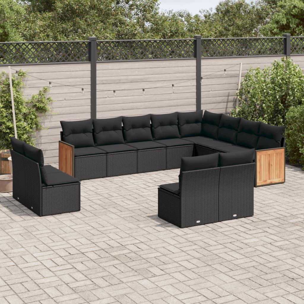 Set canapele de gradina, 12 piese, cu perne, negru, poliratan — imaginea 2