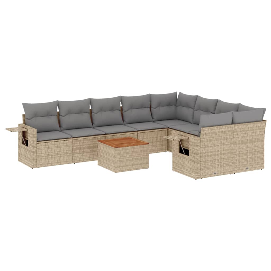 Set canapele de gradina, 10 piese, cu perne, bej, poliratan