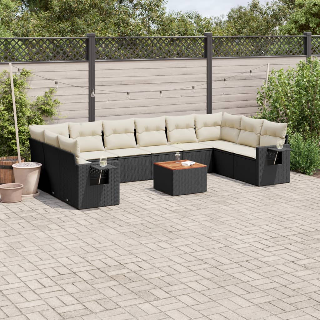 Set canapele de gradina cu perne, 11 piese, negru, poliratan — imaginea 2
