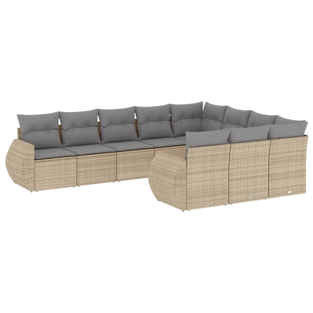 Set canapele de gradina cu perne, 10 piese, bej, poliratan
