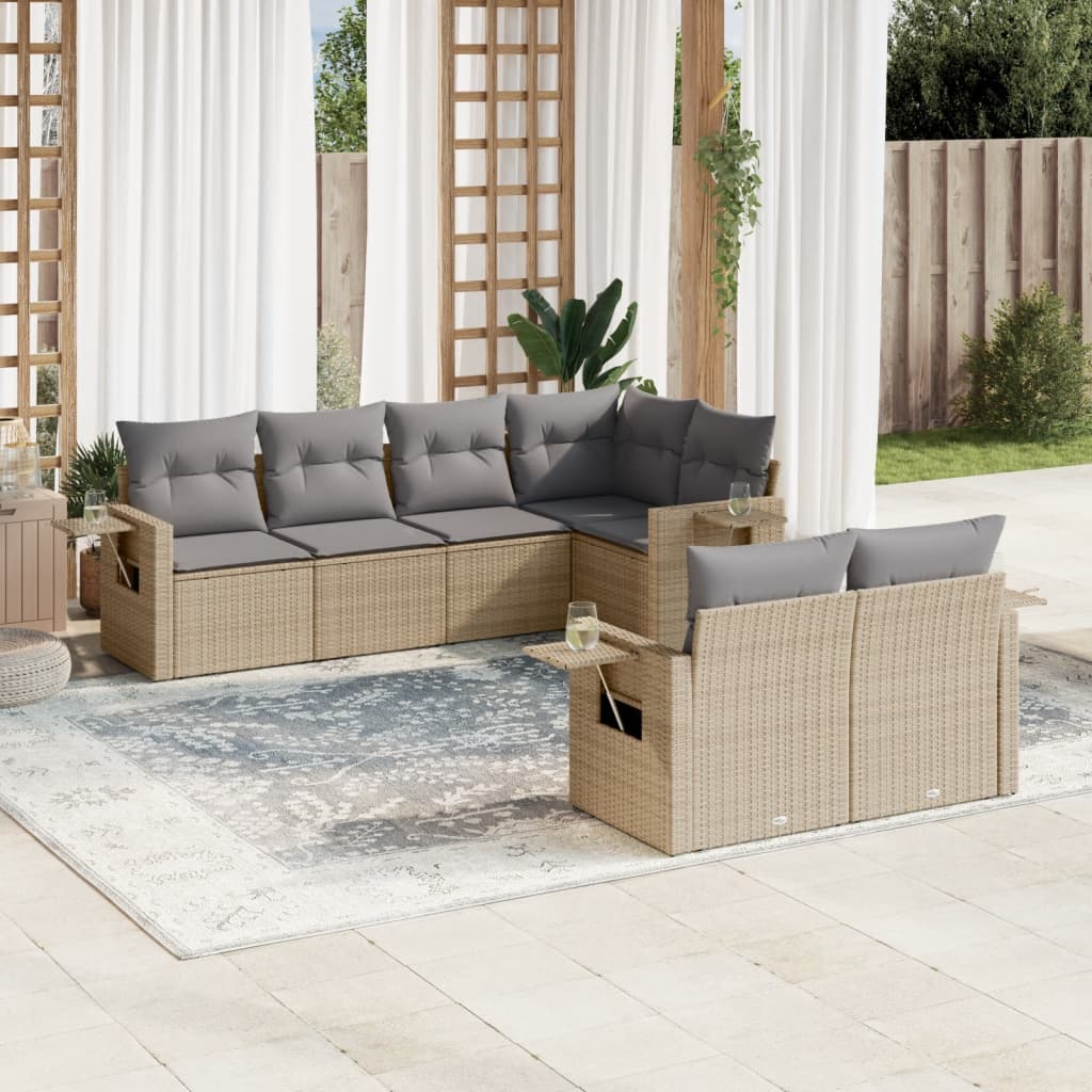 Set canapele de gradina, 7 piese, cu perne, bej, poliratan — imaginea 2