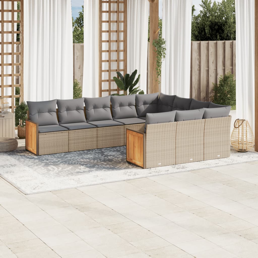 Set canapele de gradina cu perne, 10 piese, bej, poliratan — imaginea 2