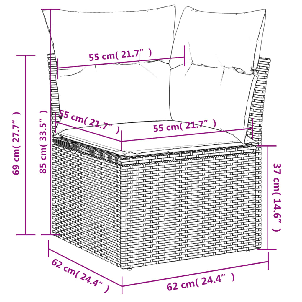 Set canapele de gradina cu perne, 10 piese, bej, poliratan — imaginea 9