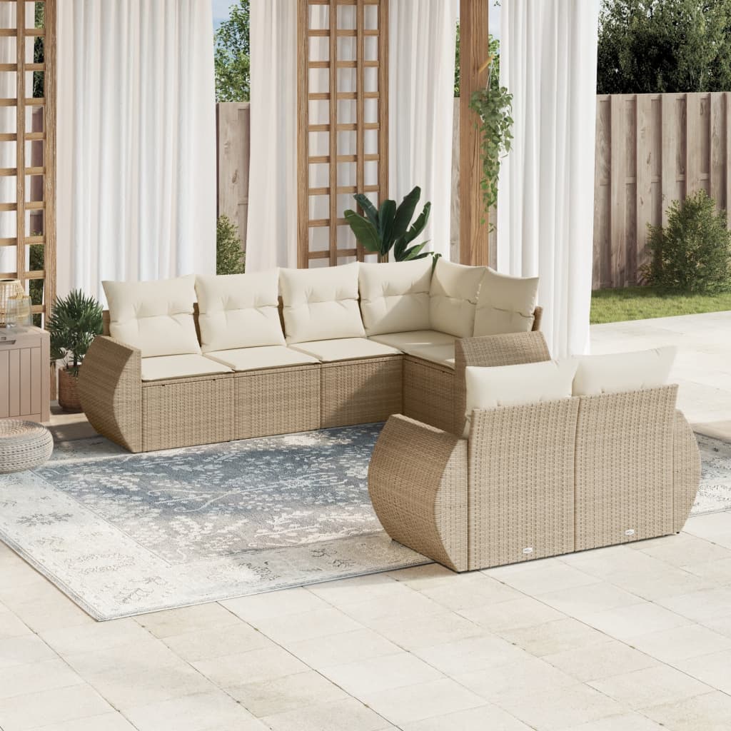 Set canapele de gradina, 7 piese, cu perne, bej, poliratan — imaginea 2
