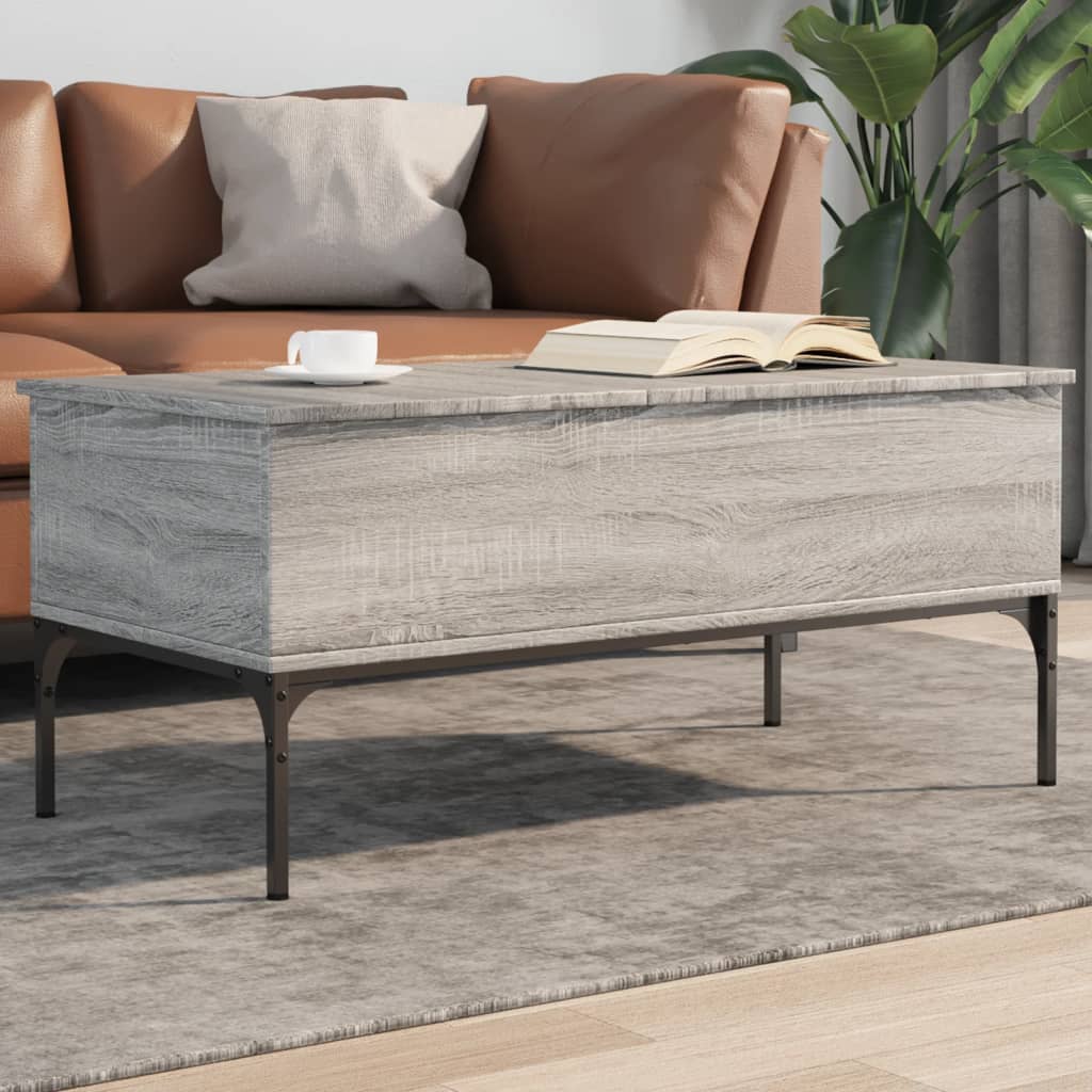 Masuta de cafea, gri sonoma, 100x50x45 cm, lemn prelucrat/metal — imaginea 2