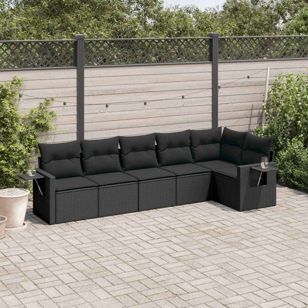 Set mobilier de gradina cu perne, 6 piese, negru, poliratan — imaginea 2