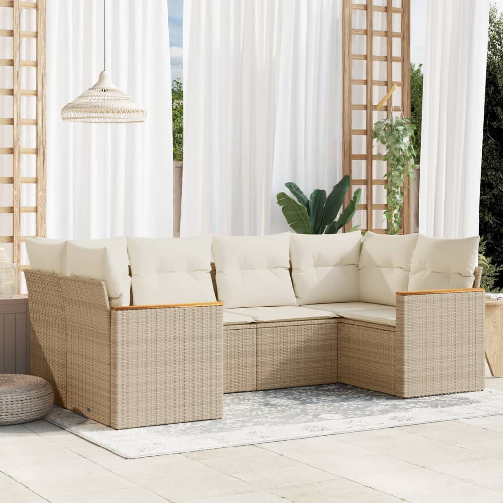 Set canapele de gradina cu perne, 6 piese, bej, poliratan — imaginea 2