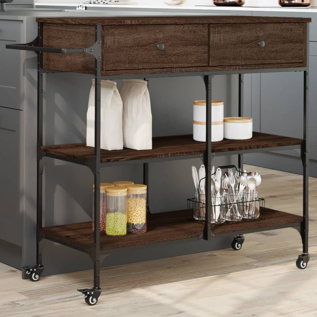 Carucior de bucatarie, stejar maro 105x42x95 cm lemn prelucrat — imaginea 2