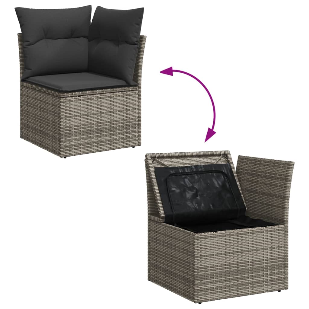 Set mobilier de gradina cu perne, 10 piese, gri, poliratan — imaginea 6