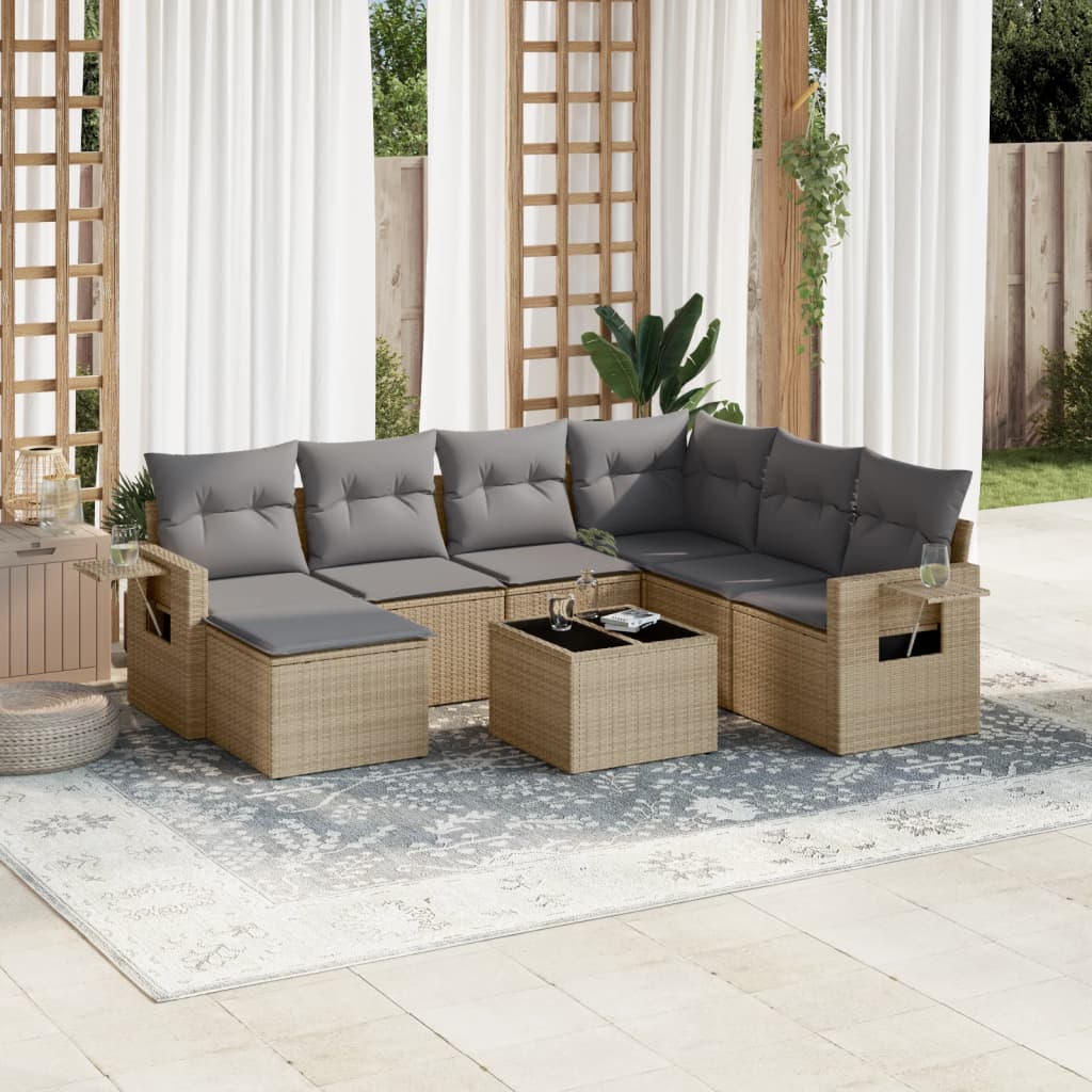 Set canapele de gradina, 8 piese, cu perne, bej, poliratan — imaginea 2