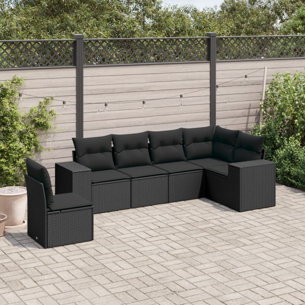 Set mobilier de gradina cu perne, 6 piese, negru, poliratan — imaginea 2