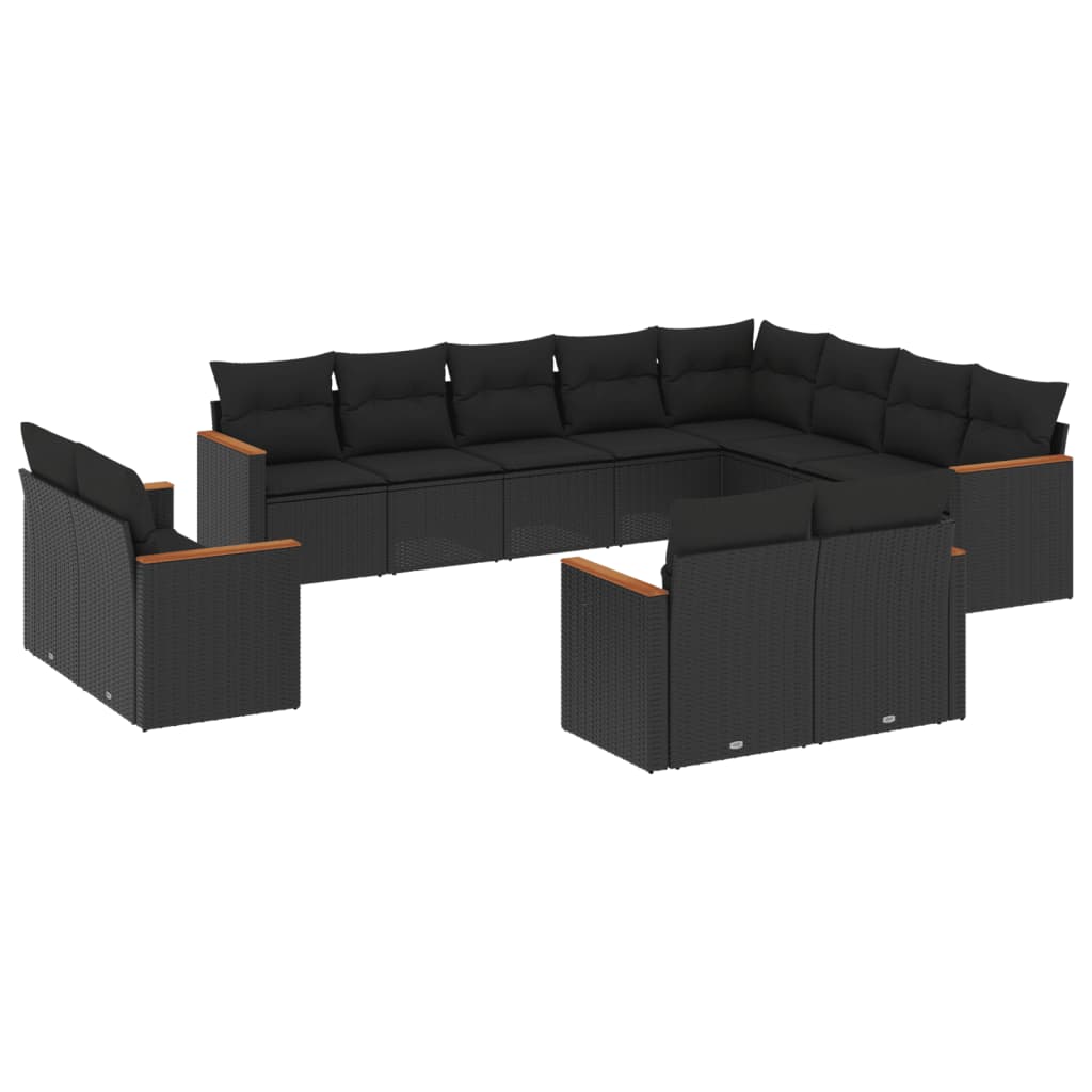 Set canapele de gradina, 12 piese, cu perne, negru, poliratan