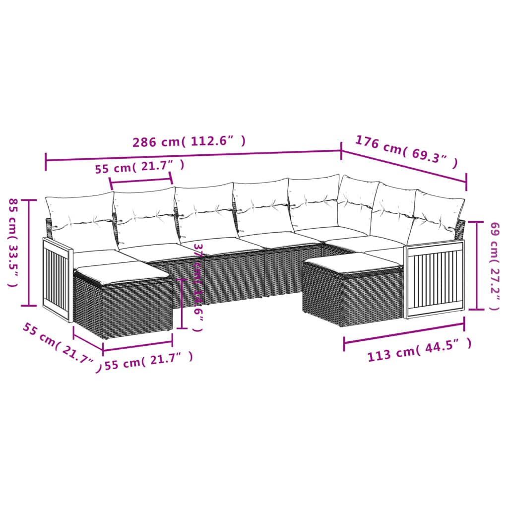 Set canapele de gradina, 9 piese, cu perne, bej, poliratan — imaginea 3
