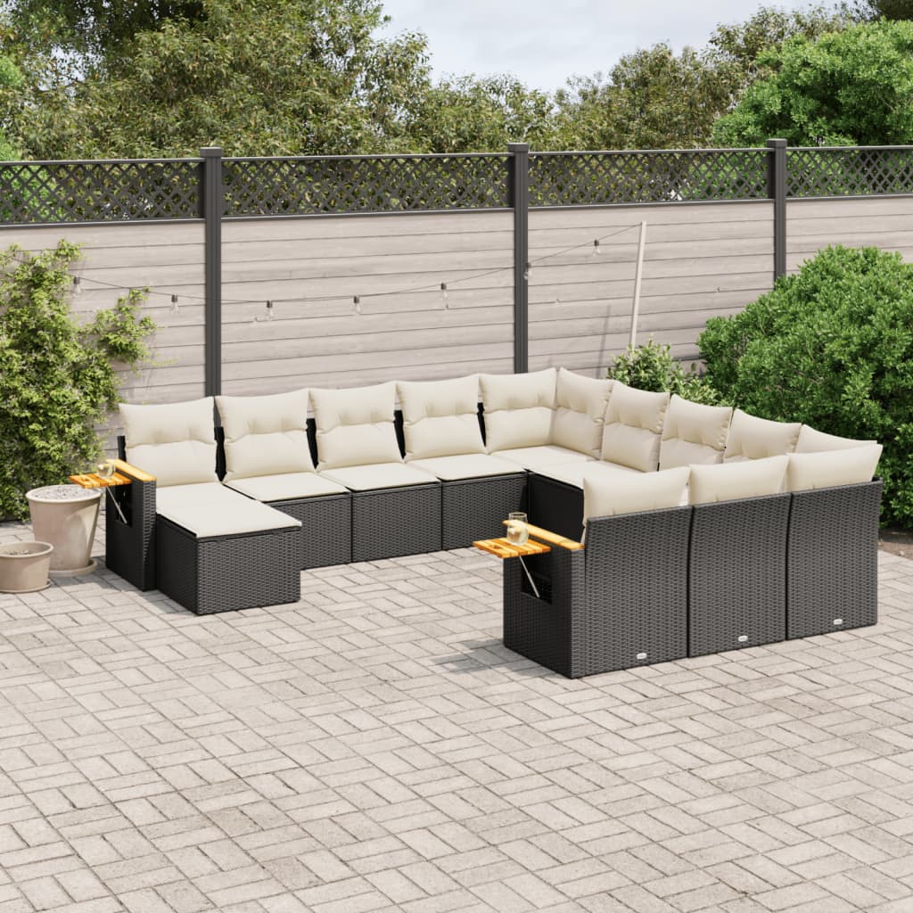 Set canapele de gradina cu perne, 11 piese, negru, poliratan — imaginea 2
