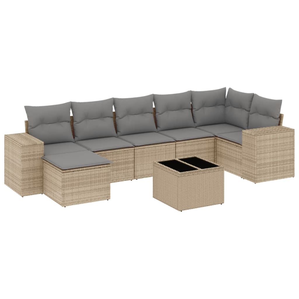 Set canapele de gradina, 8 piese, cu perne, bej, poliratan