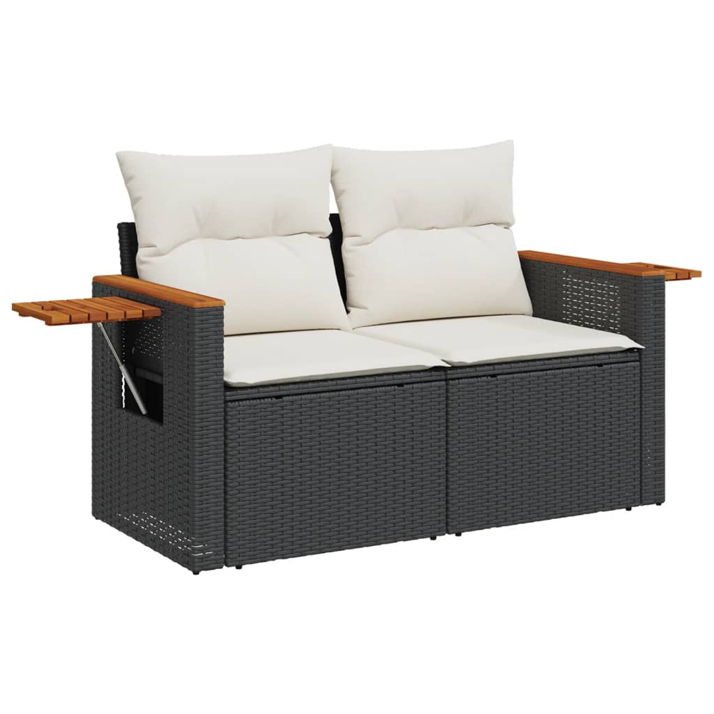 Set canapele de gradina cu perne, 7 piese, negru, poliratan — imaginea 5