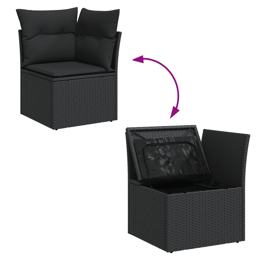 Set mobilier de gradina cu perne, 8 piese, negru, poliratan — imaginea 4