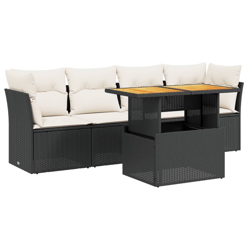 Set mobilier de gradina cu perne, 5 piese, negru, poliratan