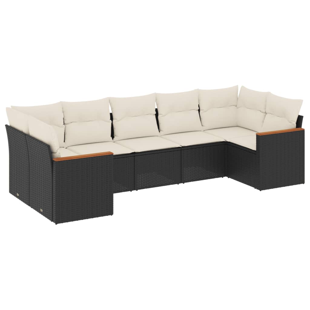 Set canapele de gradina cu perne, 7 piese, negru, poliratan — imaginea 2