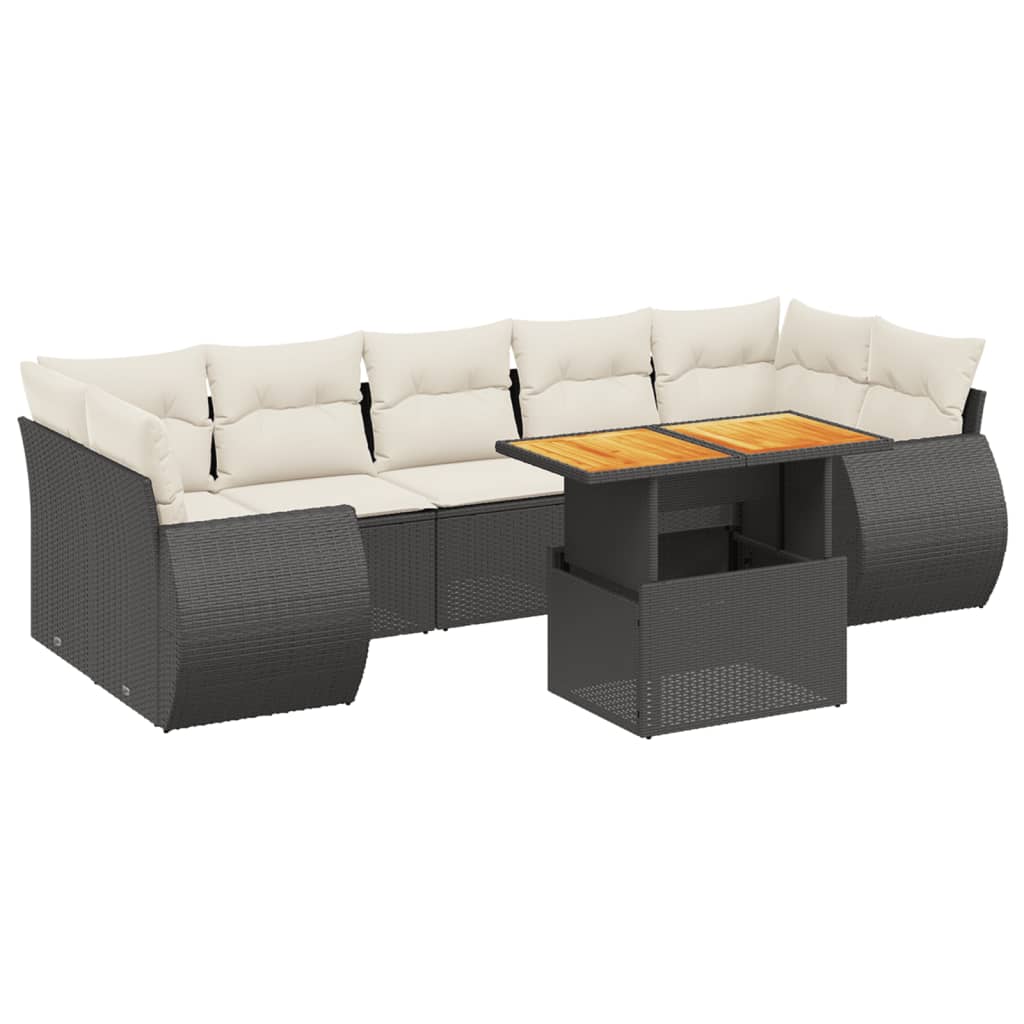 Set mobilier de gradina cu perne, 8 piese, negru, poliratan