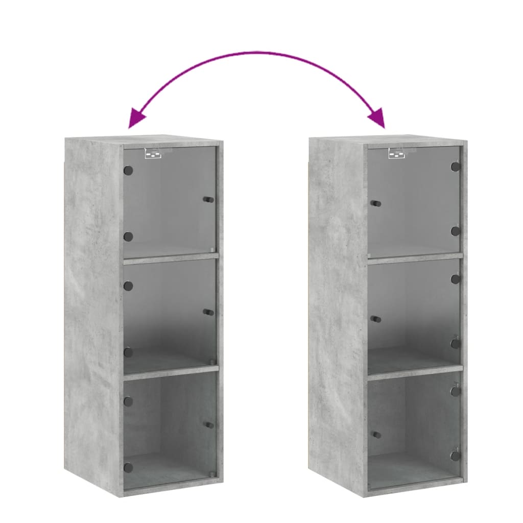Dulap de perete cu usi din sticla, gri beton, 35x37x100 cm — imaginea 10