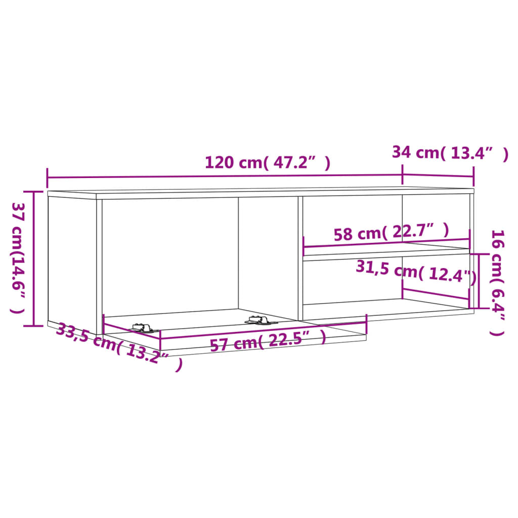 Comoda TV, gri sonoma, 120x34x37 cm, lemn prelucrat — imaginea 9