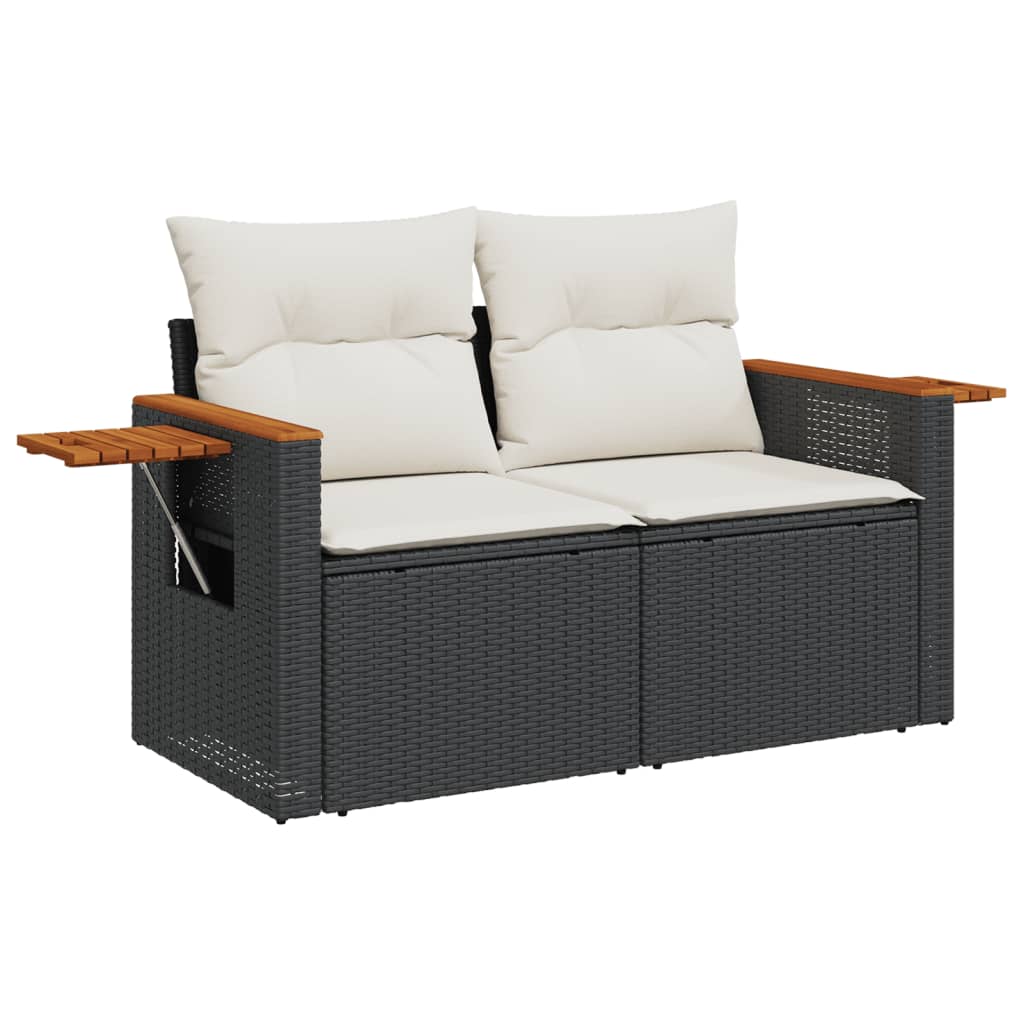 Set mobilier de gradina cu perne, 6 piese, negru, poliratan — imaginea 4