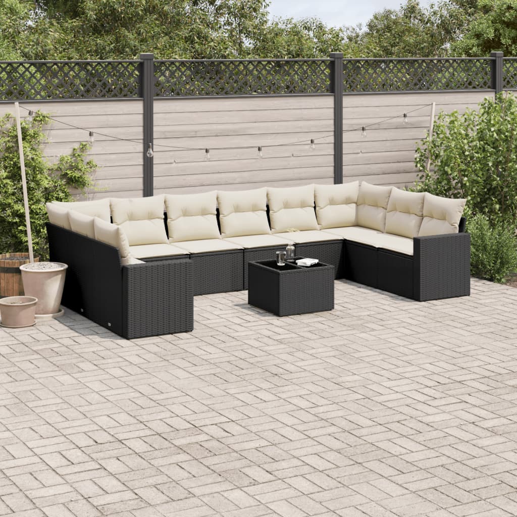 Set canapele de gradina cu perne, 11 piese, negru, poliratan — imaginea 2