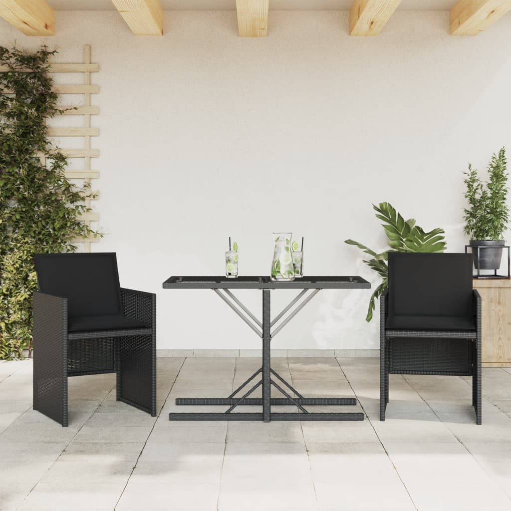 Set bistro cu perne, 3 piese, negru, poliratan — imaginea 2