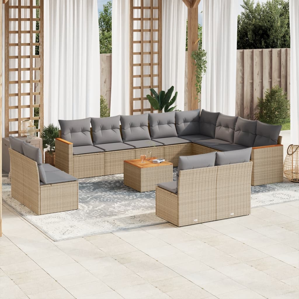 Set canapele de gradina, 13 piese, cu perne, bej, poliratan — imaginea 2