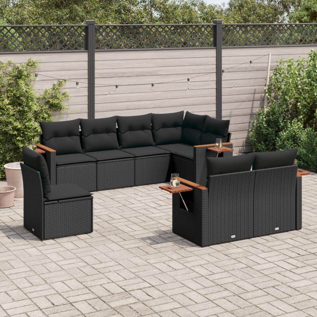 Set mobilier de gradina cu perne, 8 piese, negru, poliratan — imaginea 2