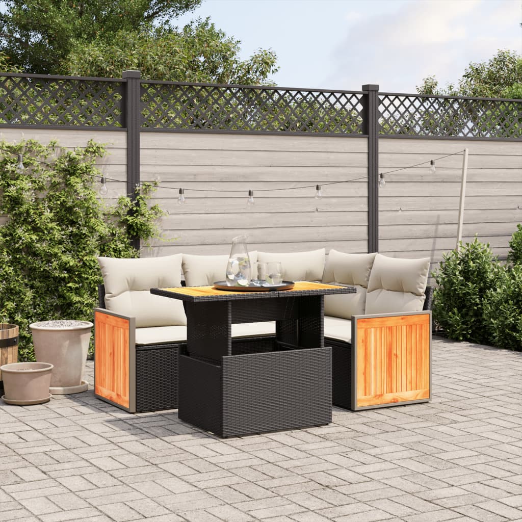 Set mobilier de gradina cu perne, 5 piese, negru, poliratan — imaginea 2