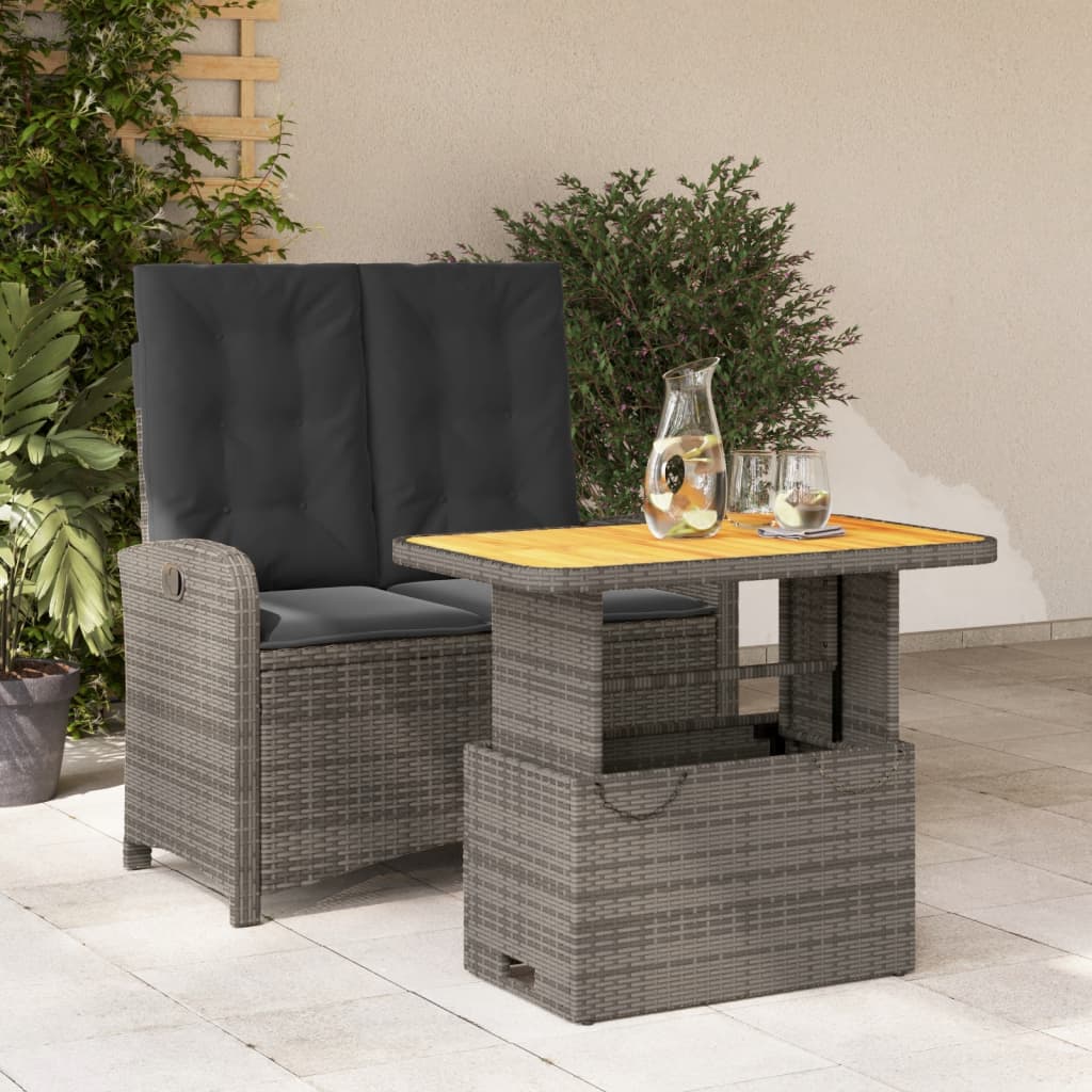 Set mobilier de gradina cu perne, 2 piese, gri, poliratan — imaginea 2