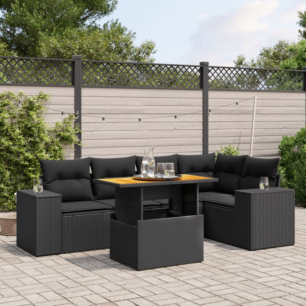 Set mobilier de gradina cu perne, 6 piese, negru, poliratan — imaginea 2