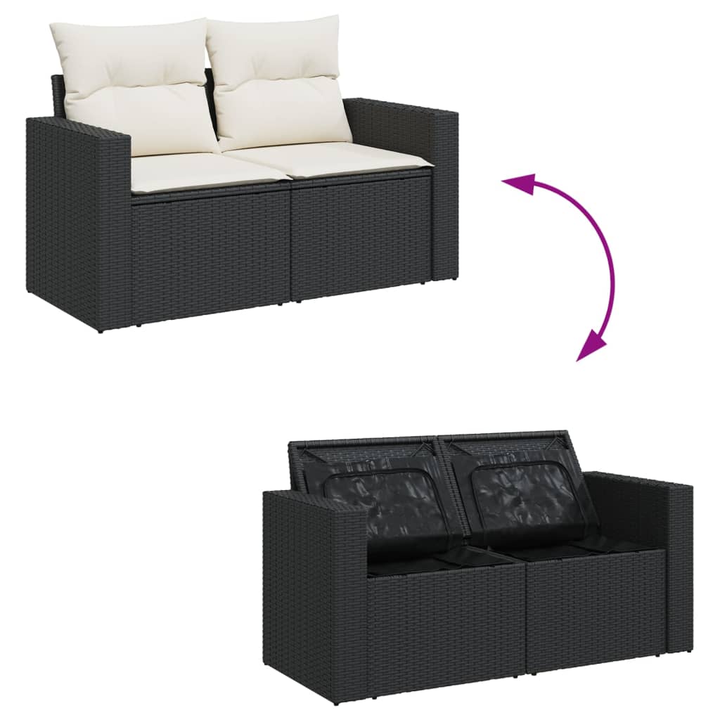 Set mobilier de gradina cu perne, 14 piese, negru, poliratan — imaginea 3