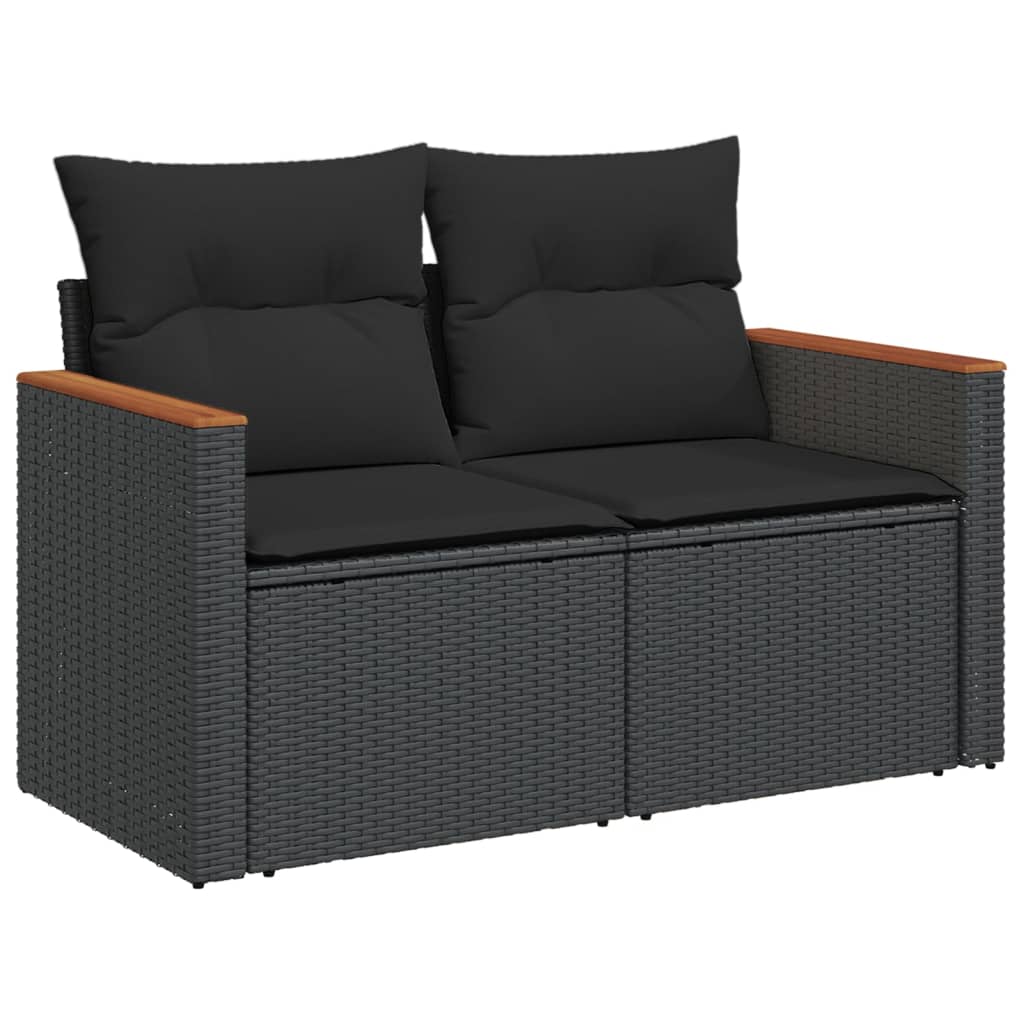 Set canapele de gradina cu perne, 10 piese, negru, poliratan — imaginea 4