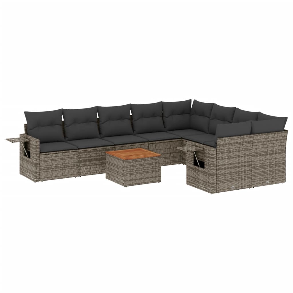 Set mobilier de gradina cu perne, 10 piese, gri, poliratan