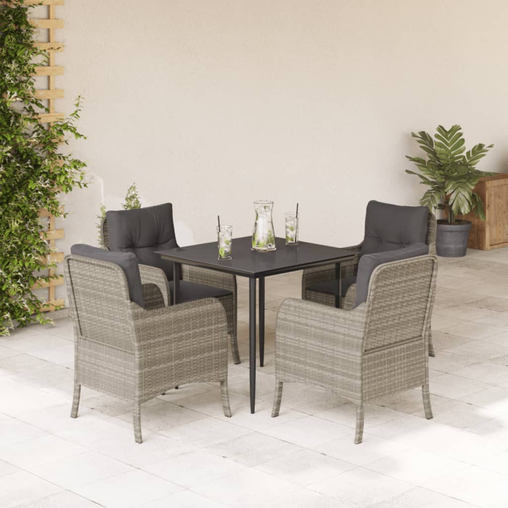 Set mobilier de gradina cu perne, 5 piese gri deschis poliratan — imaginea 2