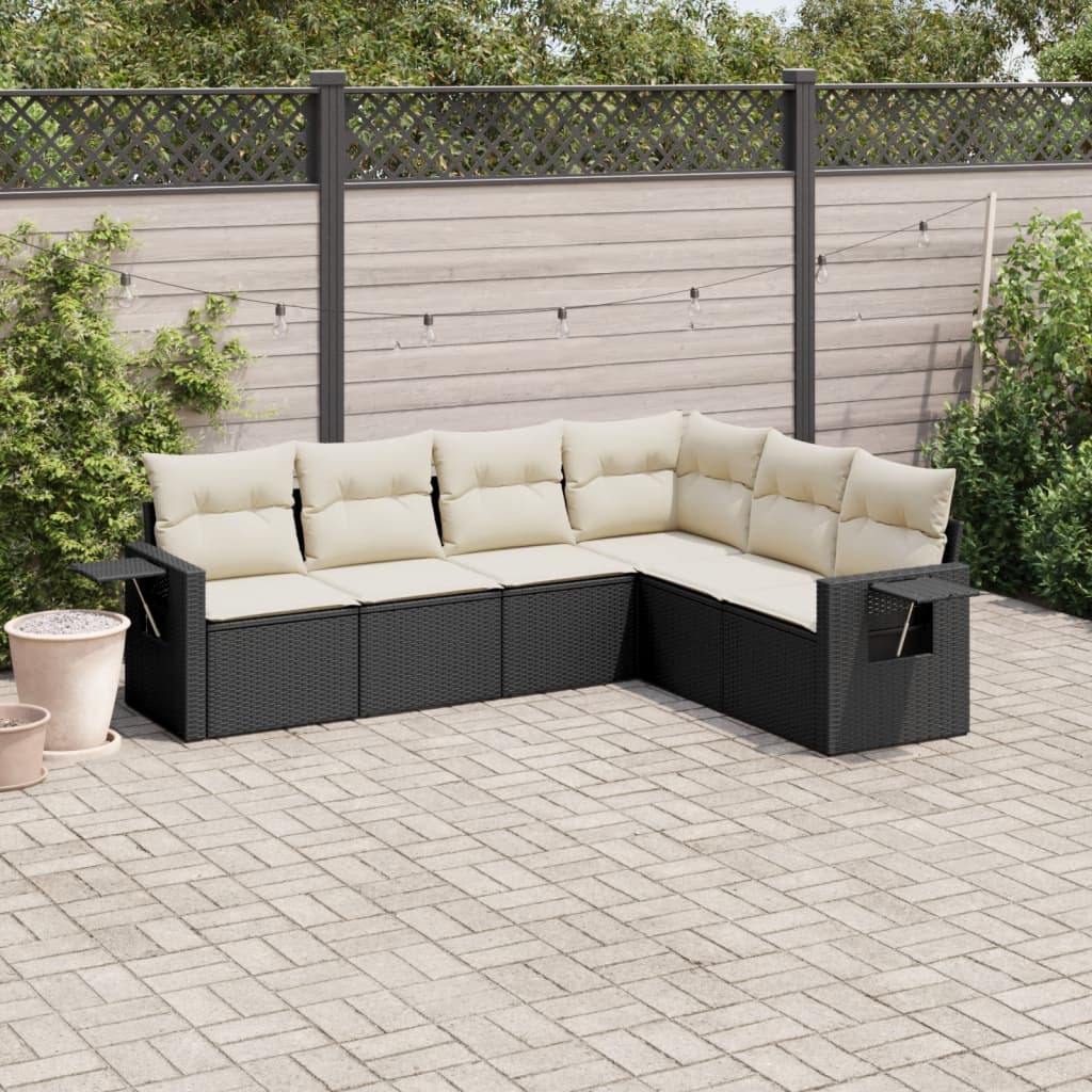 Set mobilier de gradina cu perne, 6 piese, negru, poliratan — imaginea 2