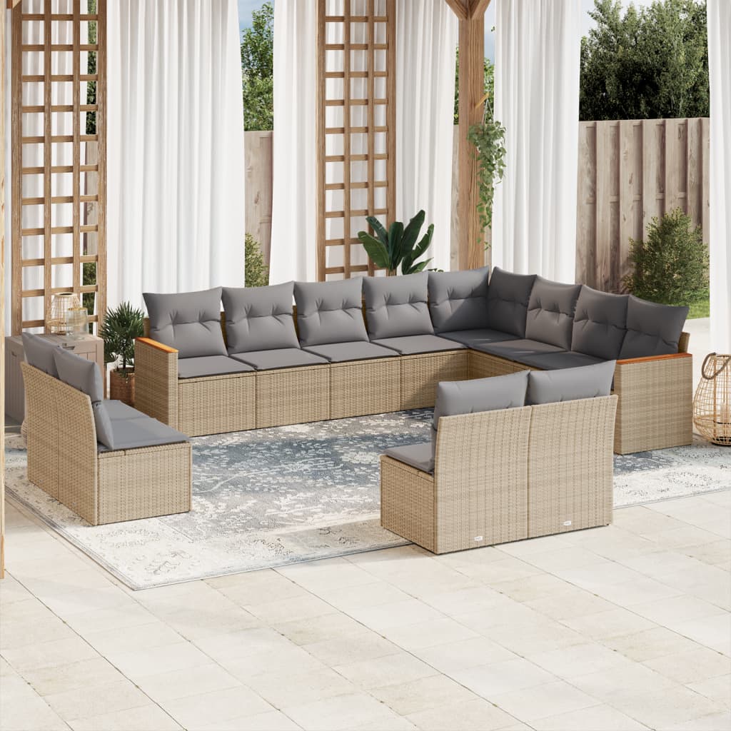 Set canapele de gradina cu perne, 12 piese, bej, poliratan — imaginea 2