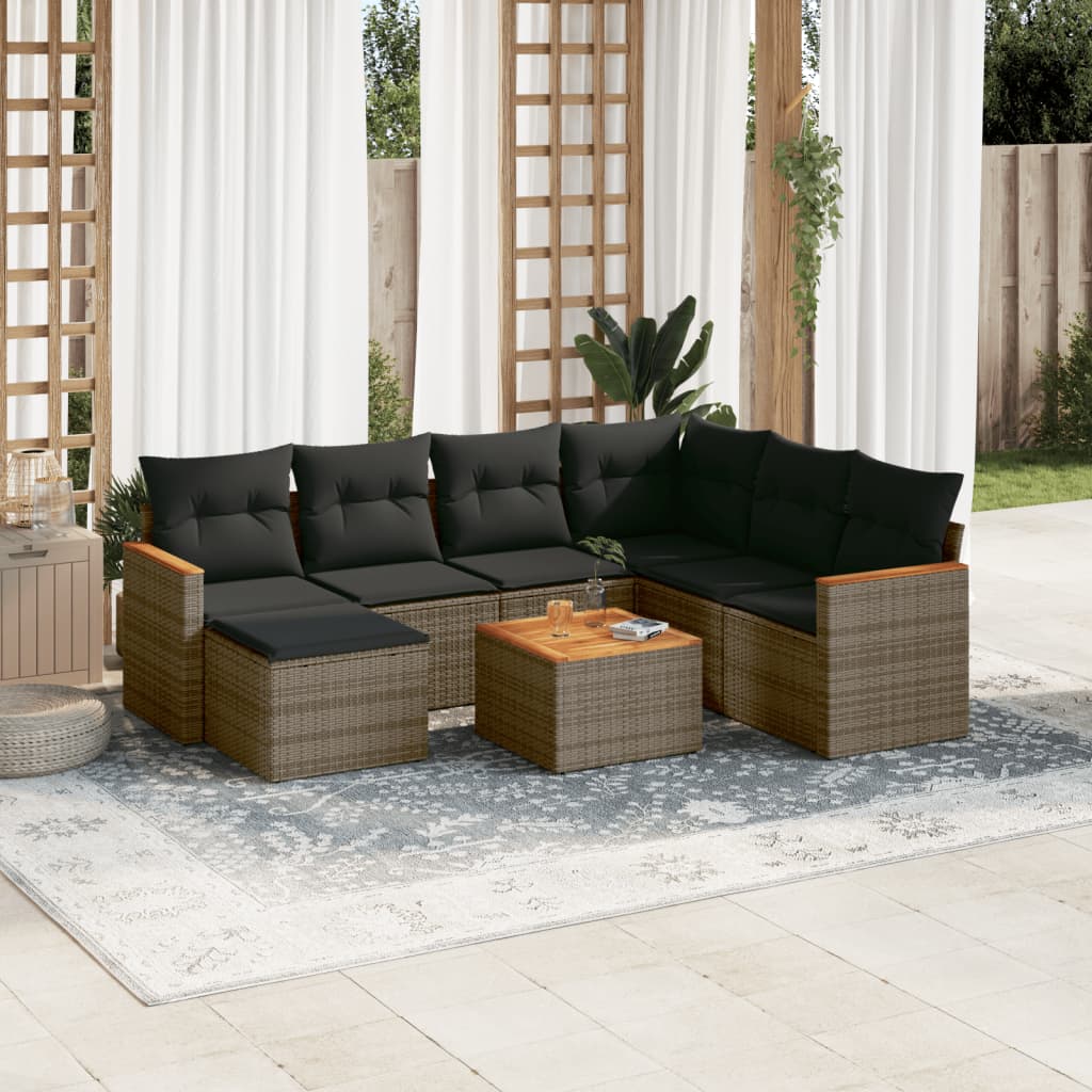 Set canapele de gradina cu perne, 8 piese, gri, poliratan — imaginea 2