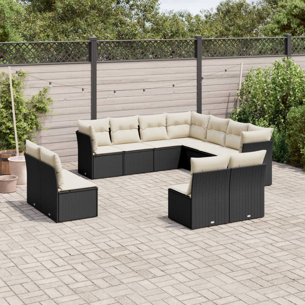 Set canapele de gradina cu perne, 11 piese, negru, poliratan — imaginea 2