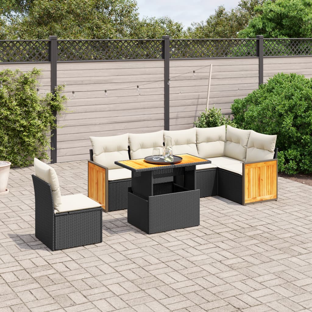 Set canapele de gradina cu perne, 7 piese, negru, poliratan — imaginea 2