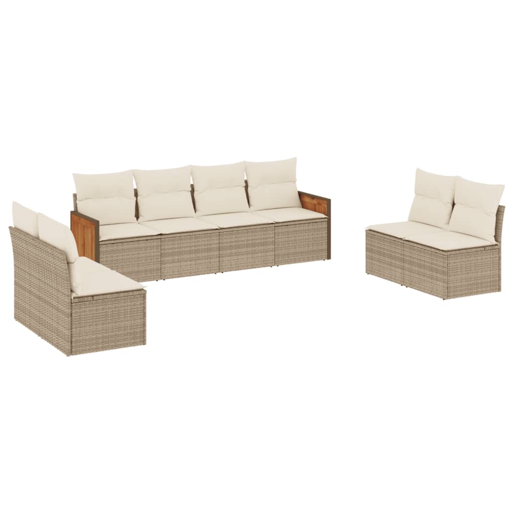 Set canapele de gradina, 8 piese, cu perne, bej, poliratan