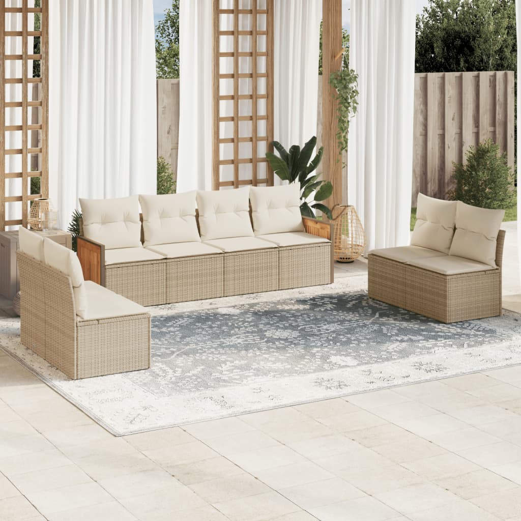 Set canapele de gradina, 8 piese, cu perne, bej, poliratan — imaginea 2